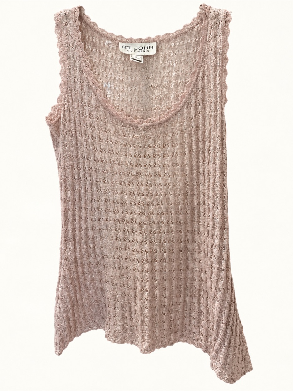St. John Evening Pink Metallic Open Knit Sleeveless Top Petite P